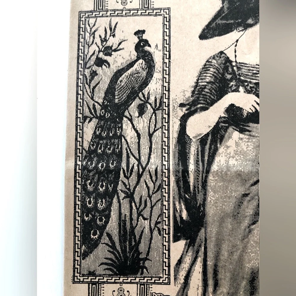 Victorian fashion lithograph Paper gift bags stiff handles Natural Black 16x13x6